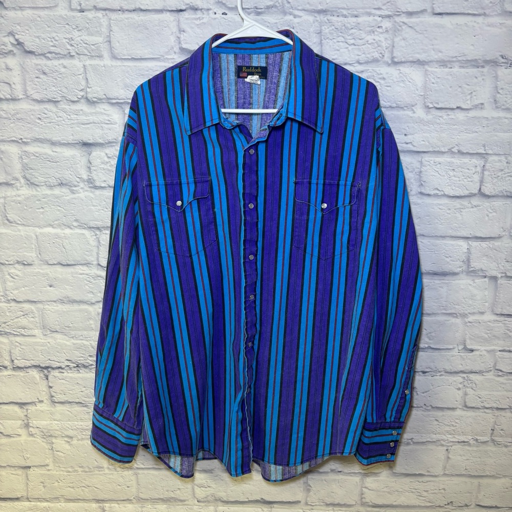 Ruddock Bros Shirt Mens Pearl Snap Striped Western Cowboy Rodeo Long Sleeve VTG